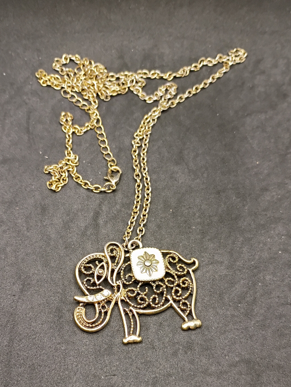 Gold-Tone Filigree Elephant Pendant Necklace